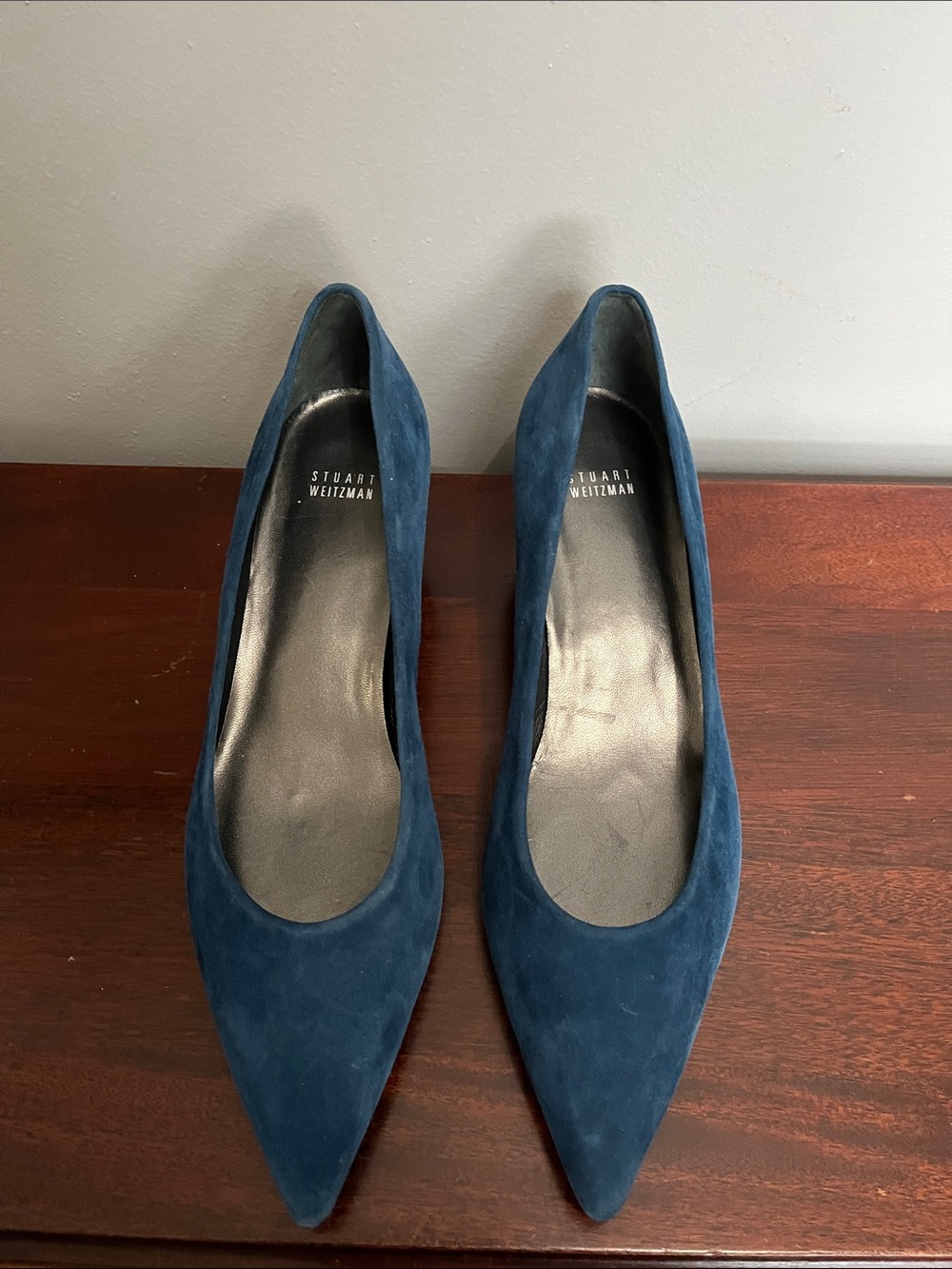Stuart Weitzman Blue Suede Kitten Heel